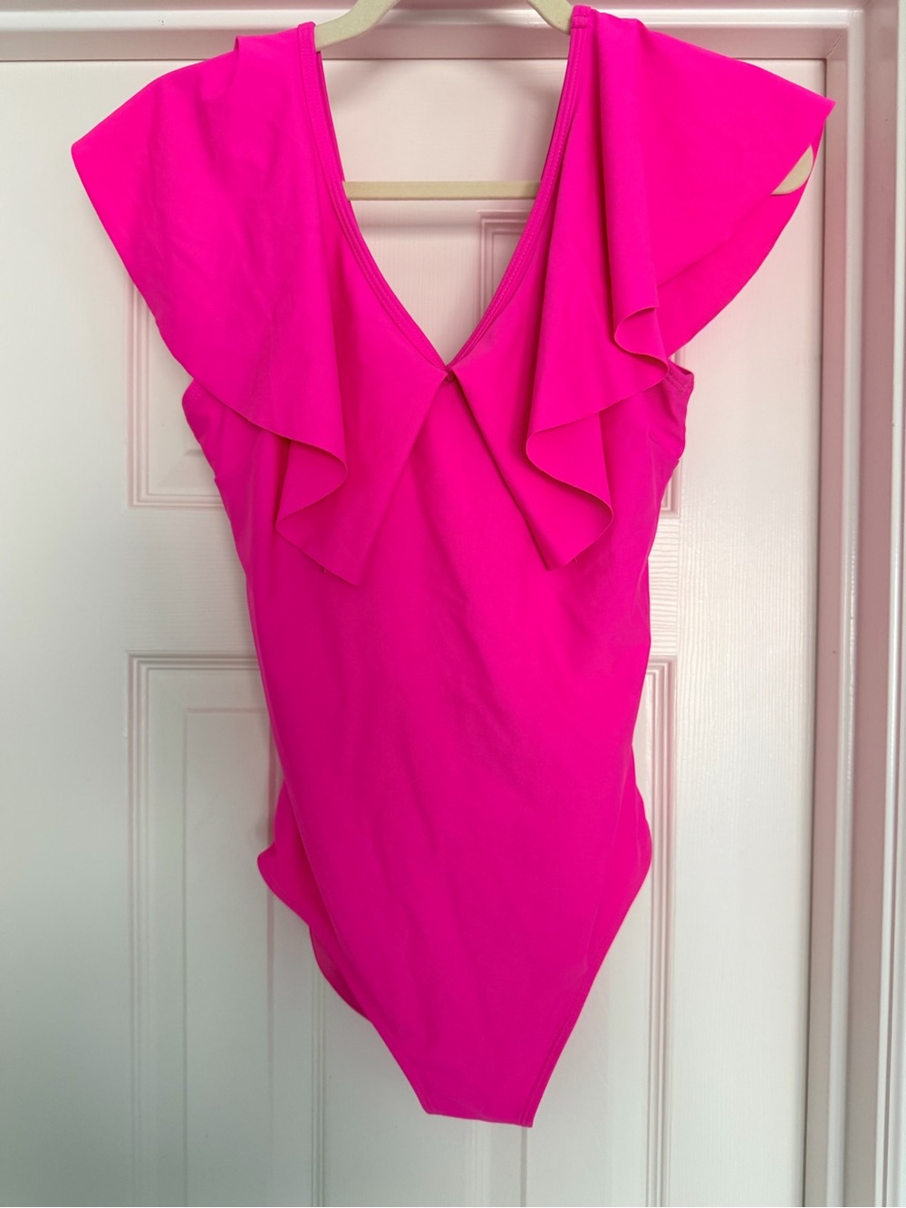 Bright Hot Pink Ruffle V-Neck Bodysuit